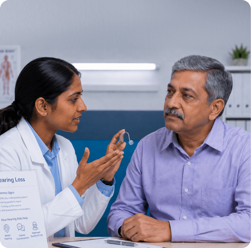 Audiologist guiding a patient through hearing care