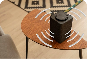 Speaker on a table at high volume