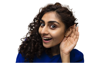 Woman inviting you to take the next step toward better hearing